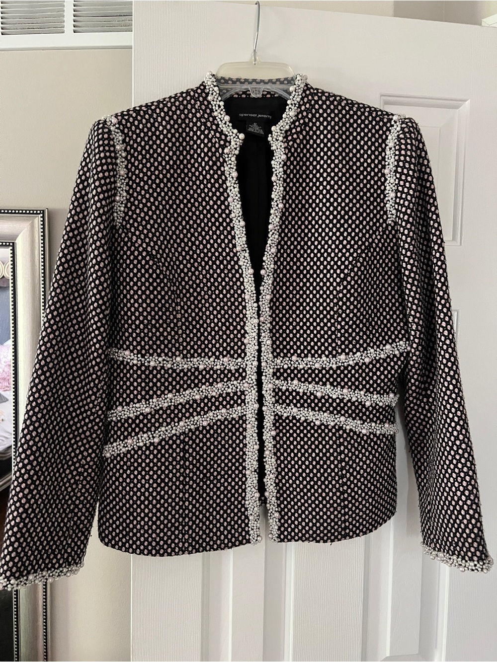 Spenser Jeremy Black & White Bouclé Trimmed Blazer